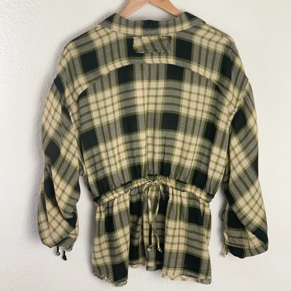 Free People Pacific Dawn Black Plaid Top Sz S